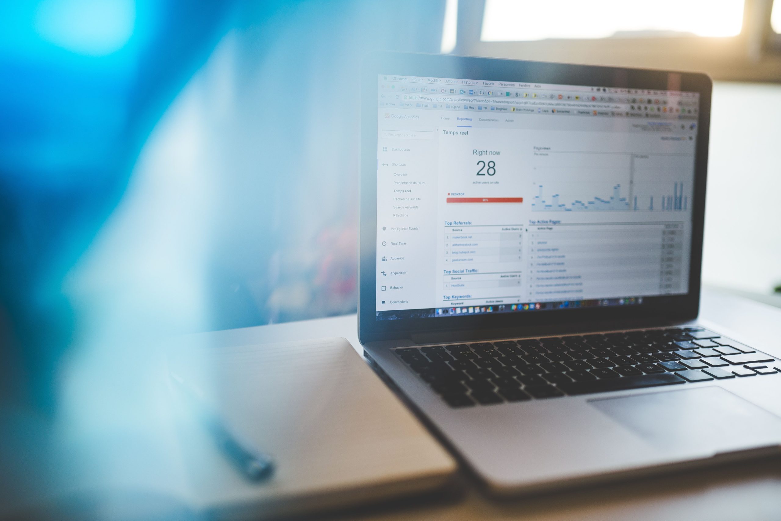 Ordinateur portable affichant Google Analytics en workspace